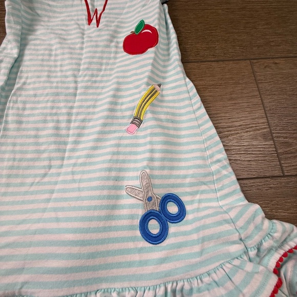 Classic Whimsy Girls Back to School Appliqué Dress "W", Striped, Preppy, Size 5 - Picture 2 of 10